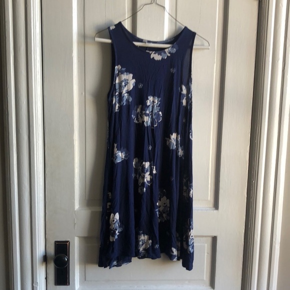 Old Navy Navy Large Floral Sleeveless Tank Mini Dress Size Medium - Picture 1 of 7